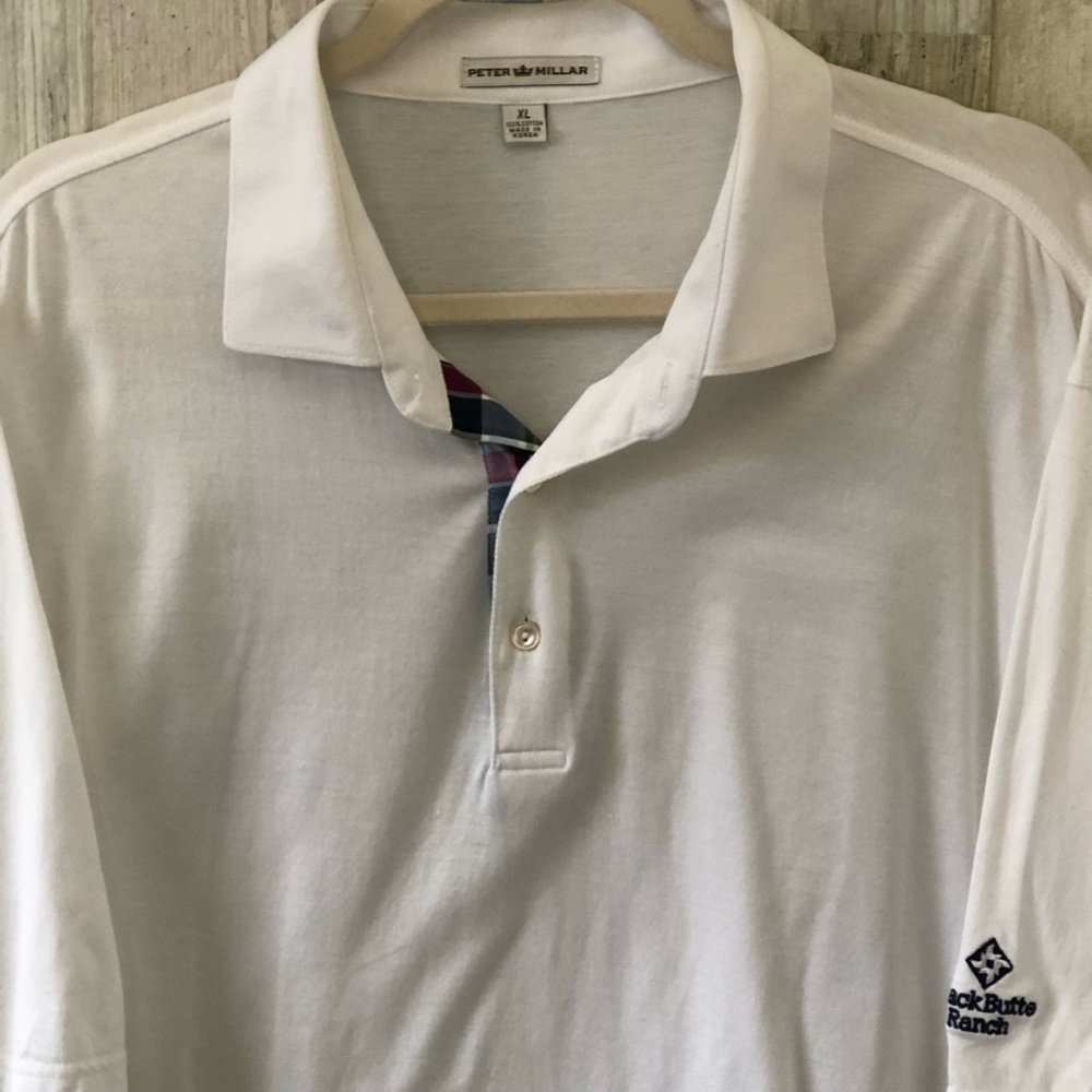 PETER MILLAR White Black Butte Ranch Embroidered Polo Shirt Men's size XL - NEW